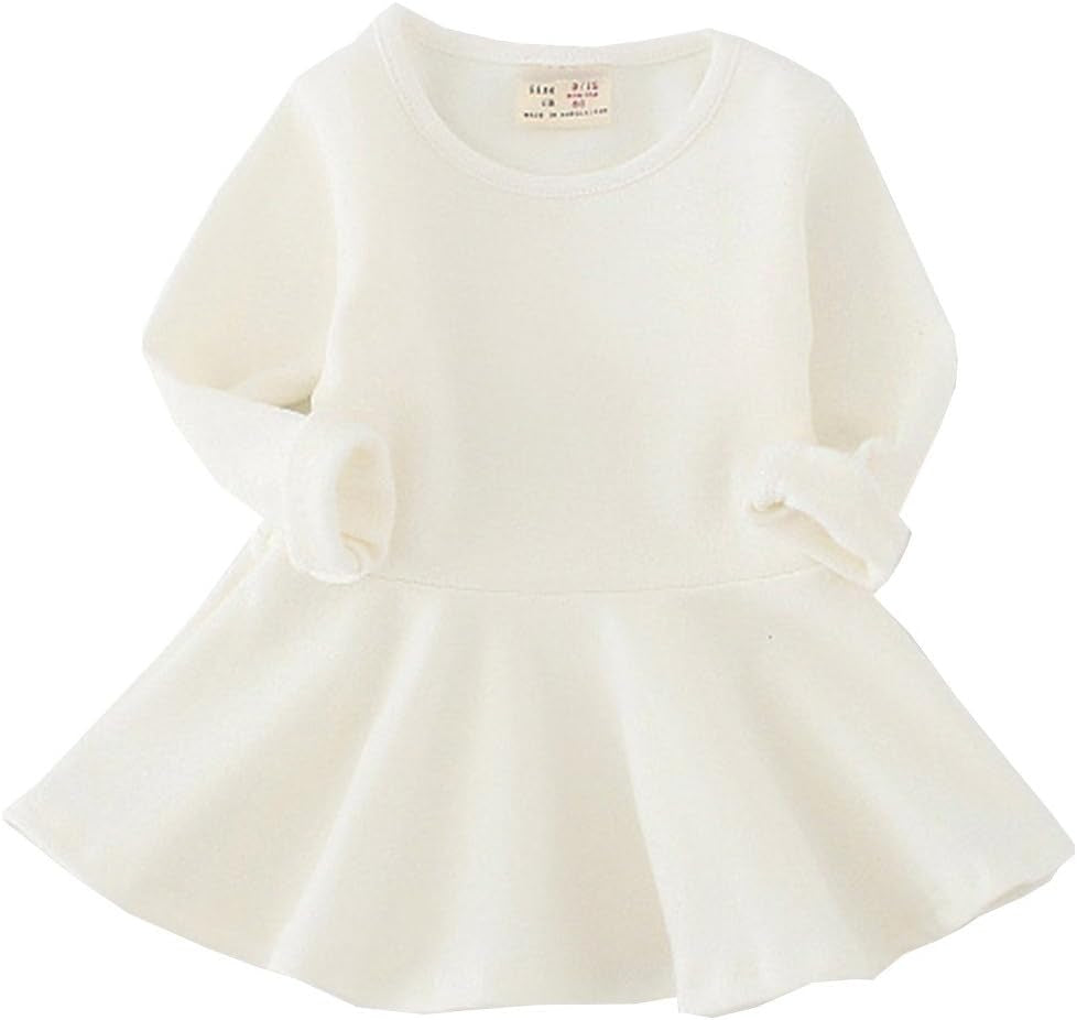 Toddler Baby Girls Long Sleeve Cotton Dress Solid Ruffle Tops