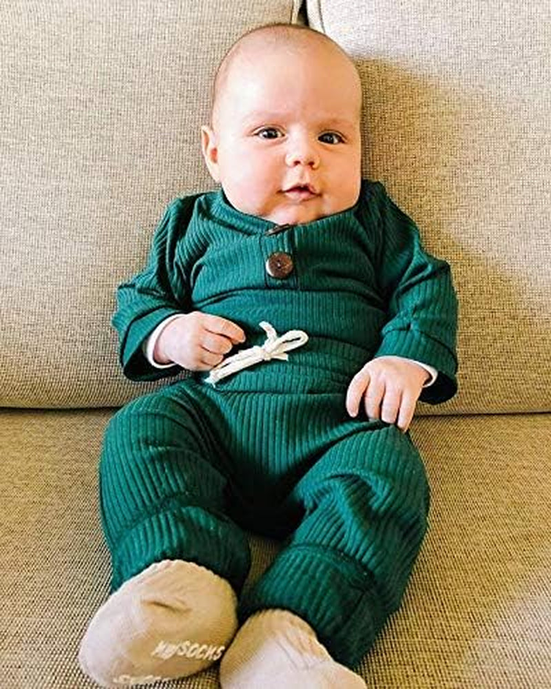 Newborn Baby Boy Girl Clothes Ribbed Knitted Cotton Long Sleeve Romper Long Pants Solid Color Fall Winter Outfits